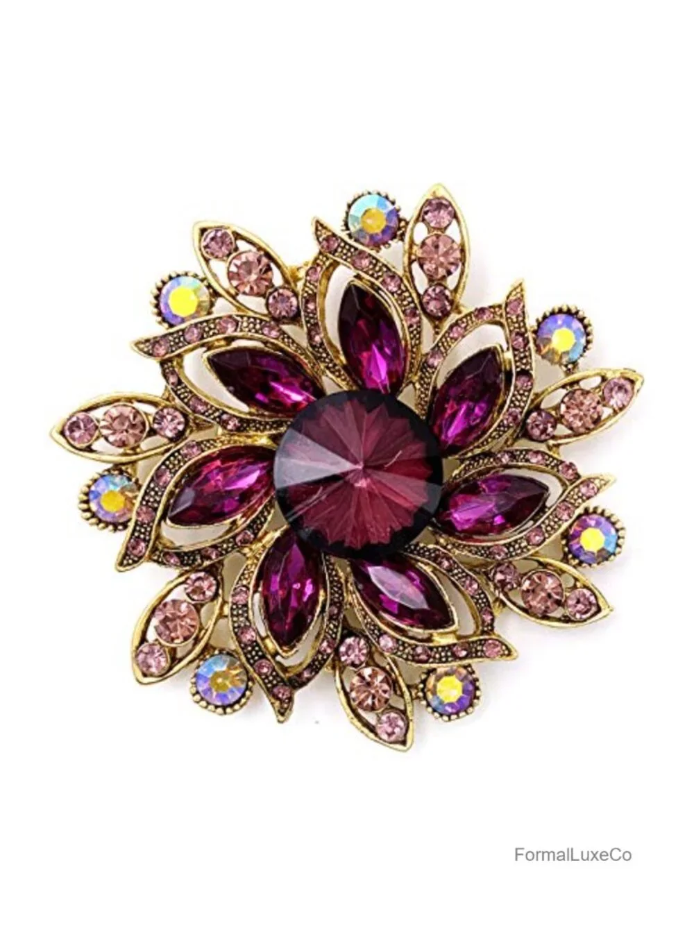 Vintage Austrian Crystal Elegant Flower Brooch Pin for Women